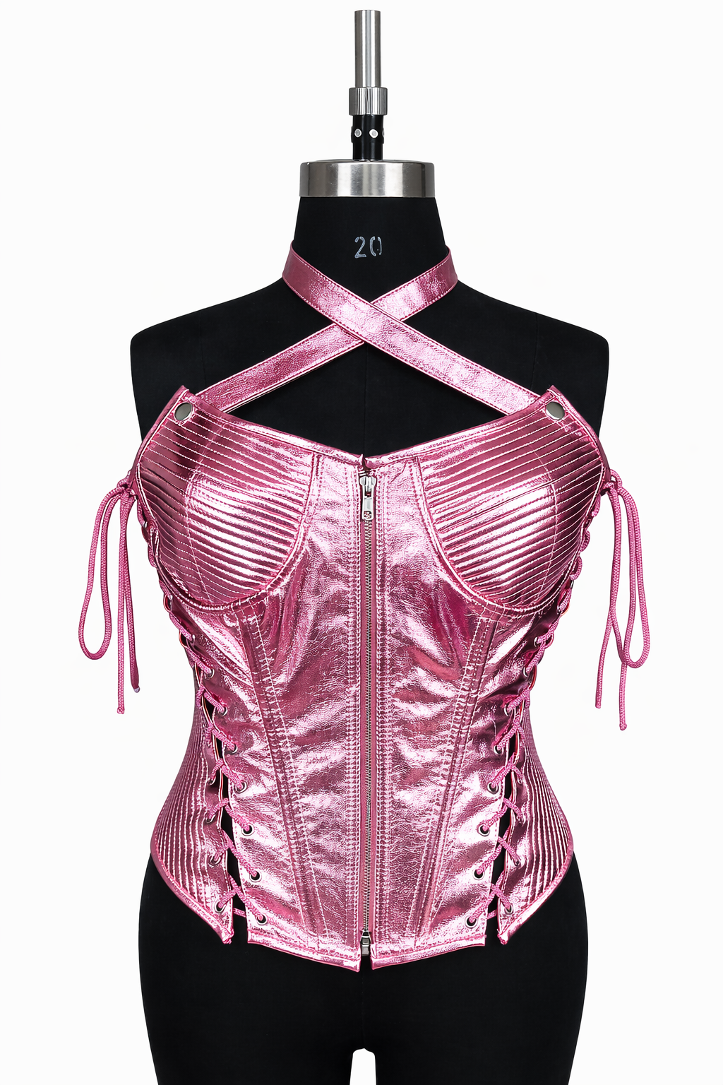 Metallic Pink Genuine Lambskin Leather Corset Top