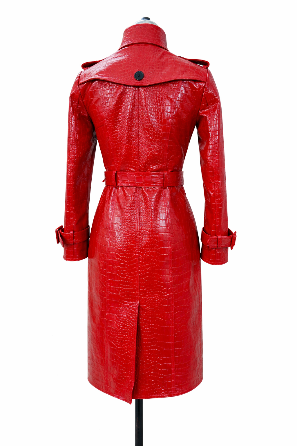 Genuine Lambskin Leather Red Trench Coat