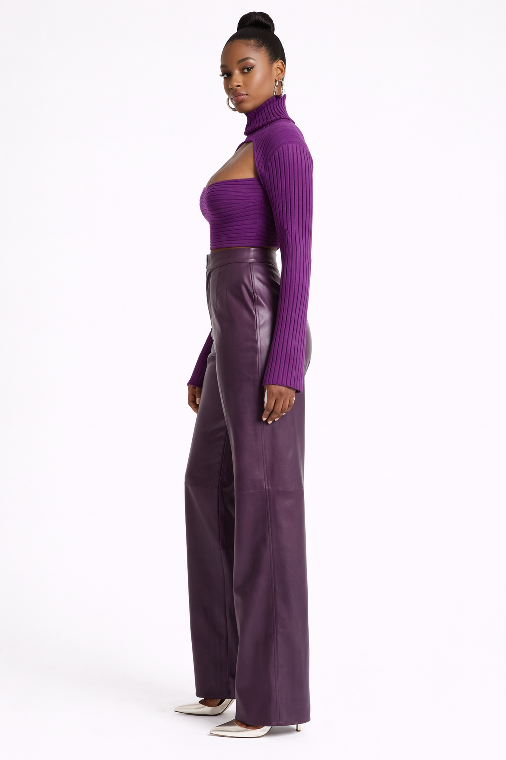 Genuine Lambskin Leather High-Waist Wide Leg Pants