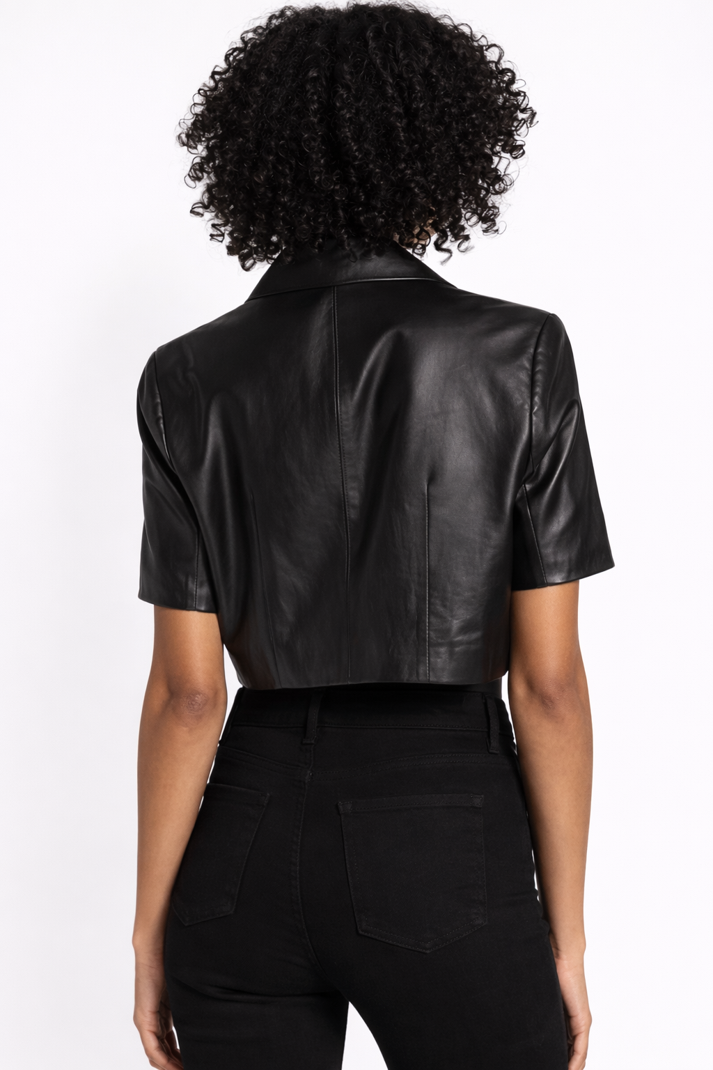 Genuine Lambskin Leather Cropped Blazer