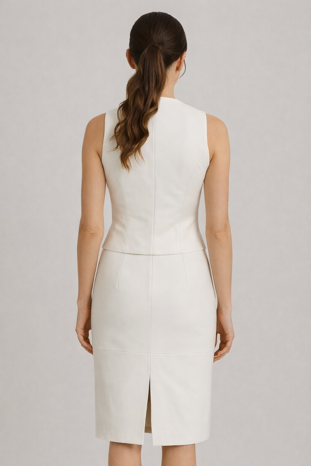 Genuine Lambskin Leather Sleeveless Vest & Pencil Skirt Set