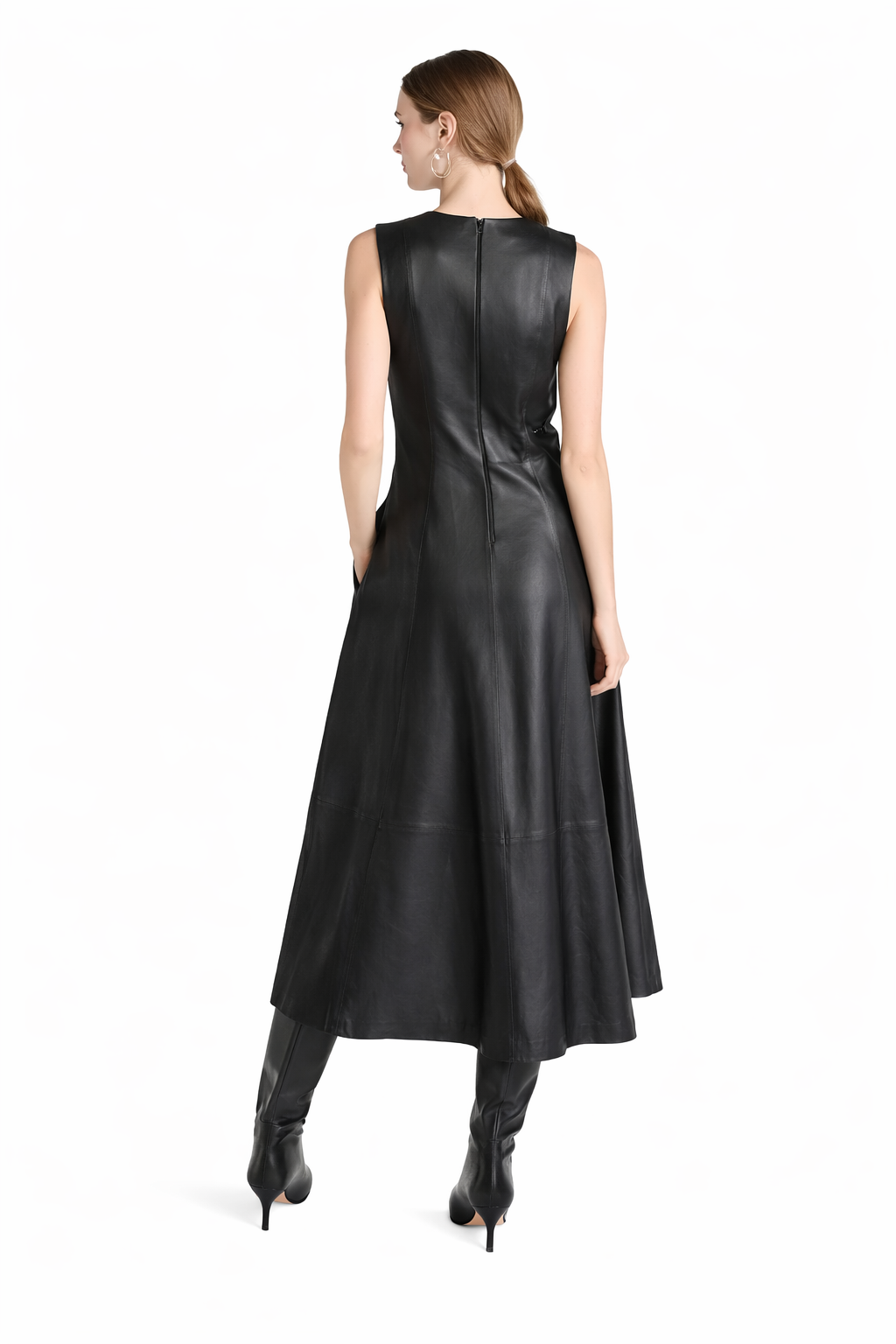 Genuine Lambskin Leather Midi Dress