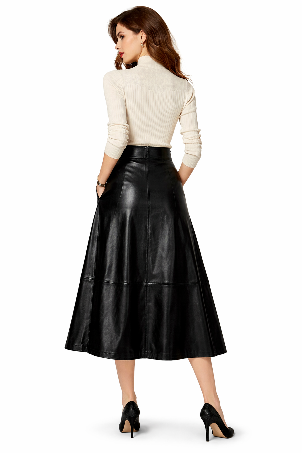 Genuine Lambskin Leather Midi Skirt