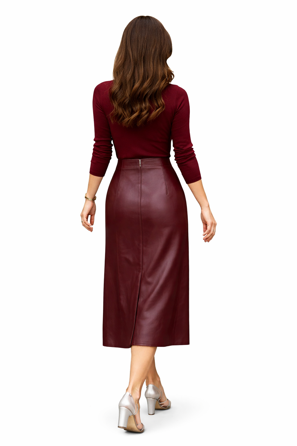 Genuine Lambskin Leather Midi Skirt