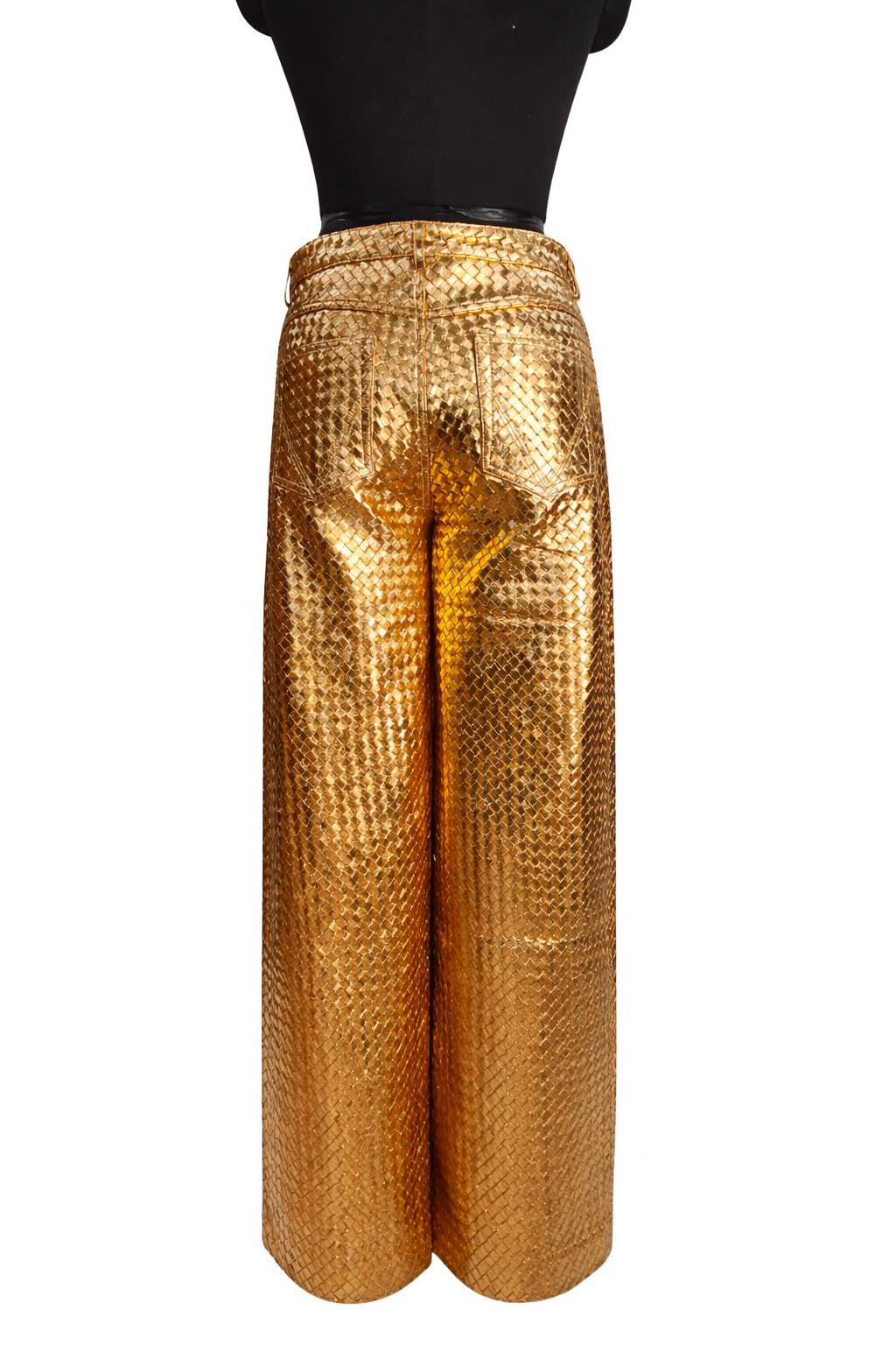 Genuine Lambskin Leather Gold Wide Leg Pants