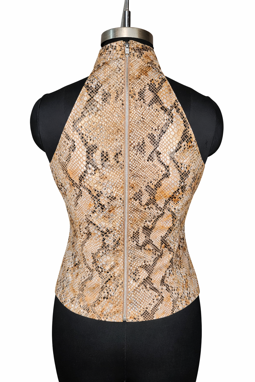 Genuine Lambskin Leather Snakeskin Print Top