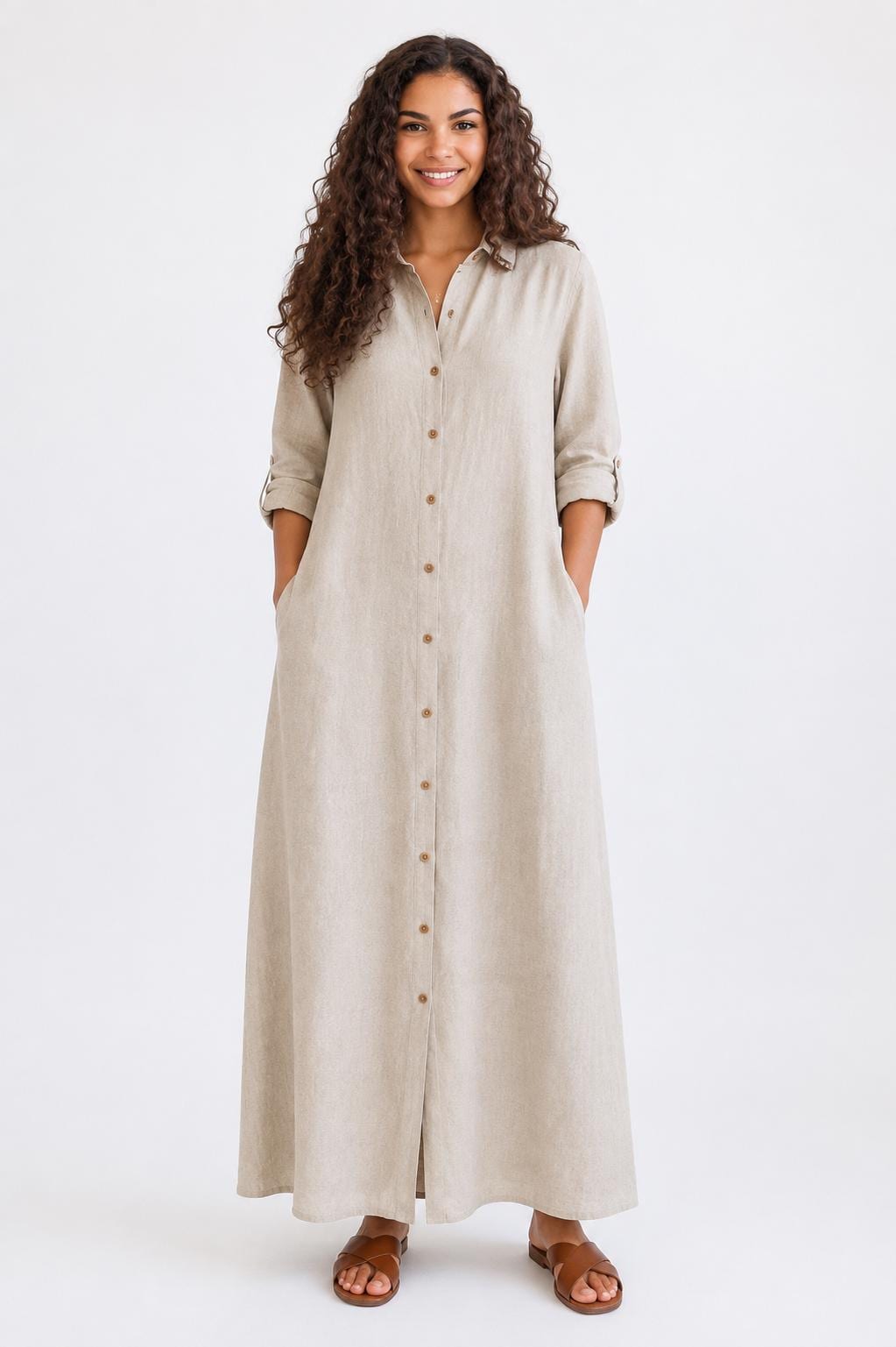 Same as photo Linen Maxi Shirt Dress – Button Front, Collared, Made to Order