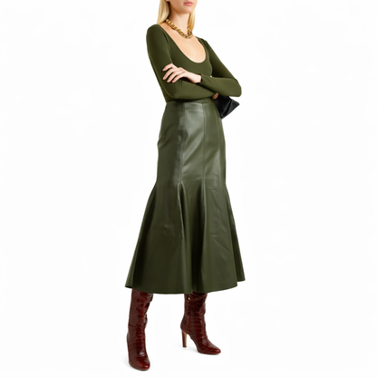 Genuine Lambskin Leather Midi Skirt