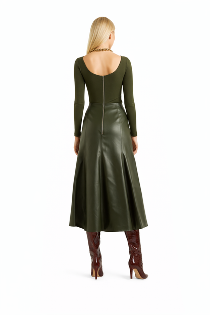 Genuine Lambskin Leather Midi Skirt