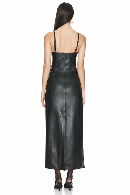 Genuine Leather Slip Dress – Minimalist Long Leather Dress