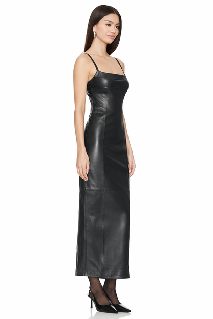 Genuine Leather Slip Dress – Minimalist Long Leather Dress