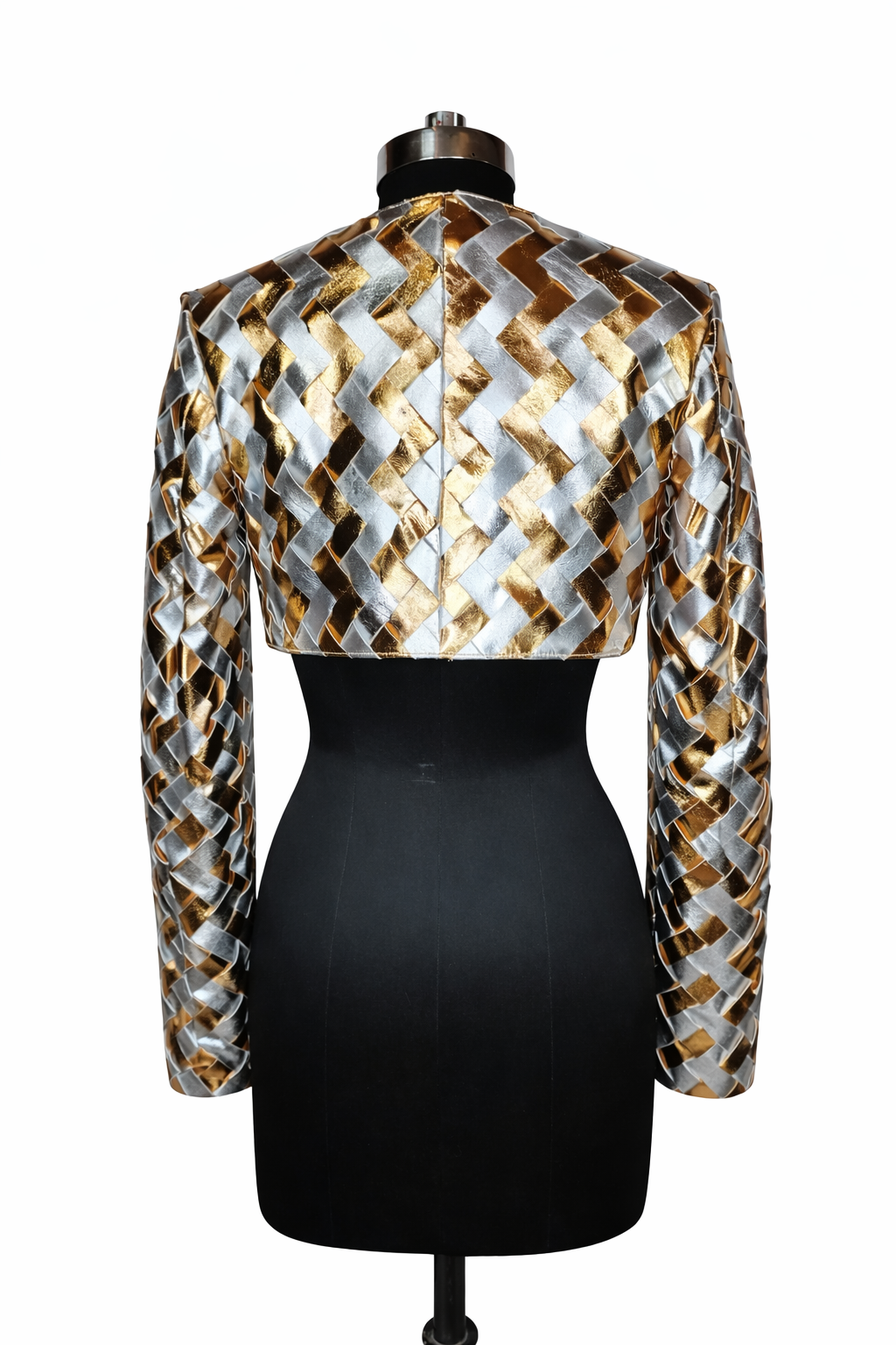 Genuine Lambskin Leather Metallic Hand-Woven Jacket