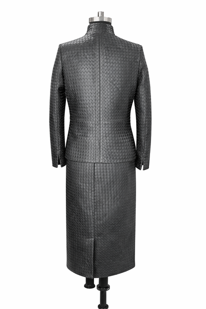 Genuine Lambskin Leather Hand-Woven Jacket & Skirt Set