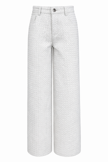 Genuine Lambskin Leather Hand-Woven Wide Leg Pant