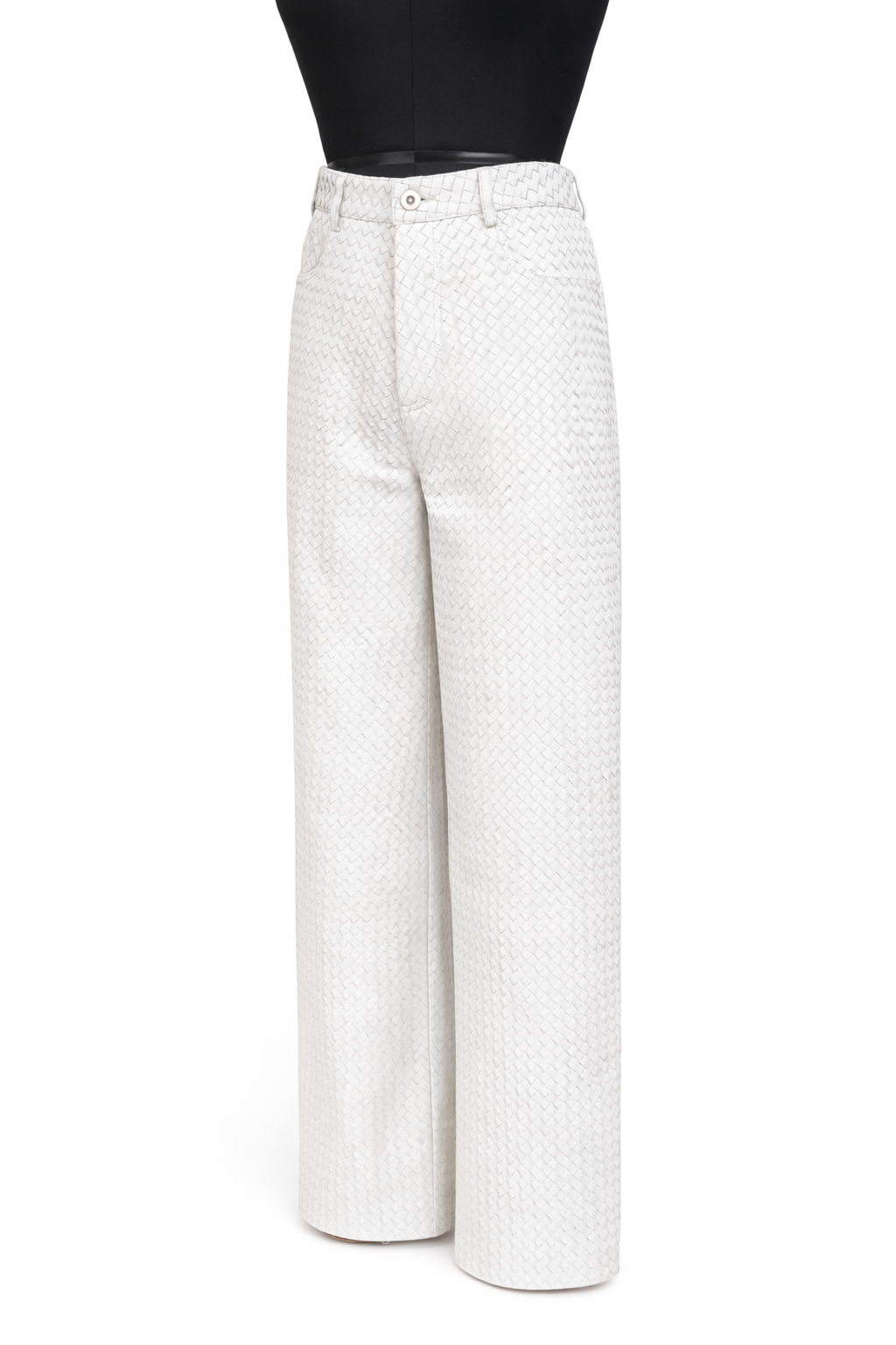 Genuine Lambskin Leather Hand-Woven Wide Leg Pant
