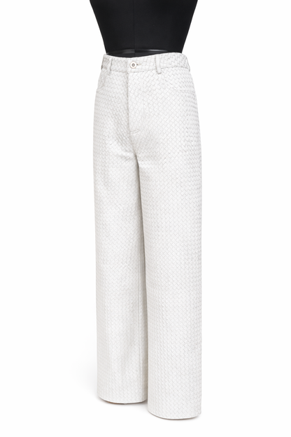 Genuine Lambskin Leather Hand-Woven Wide Leg Pant