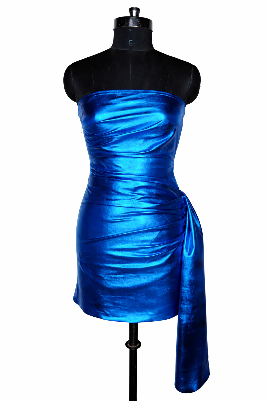 Metallic Blue Strapless Mini Dress