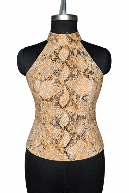 Genuine Lambskin Leather Snakeskin Print Top