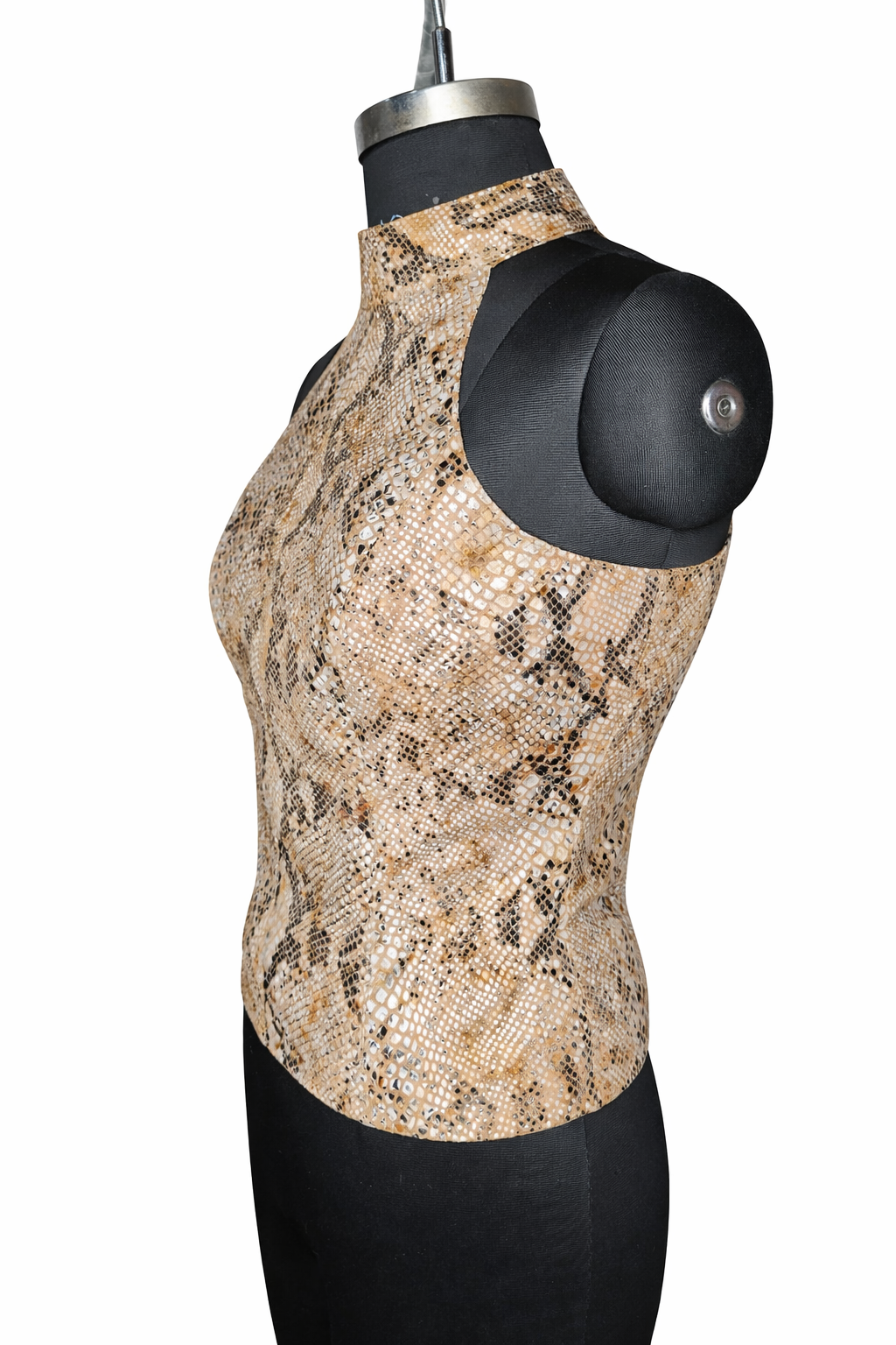 Genuine Lambskin Leather Snakeskin Print Top