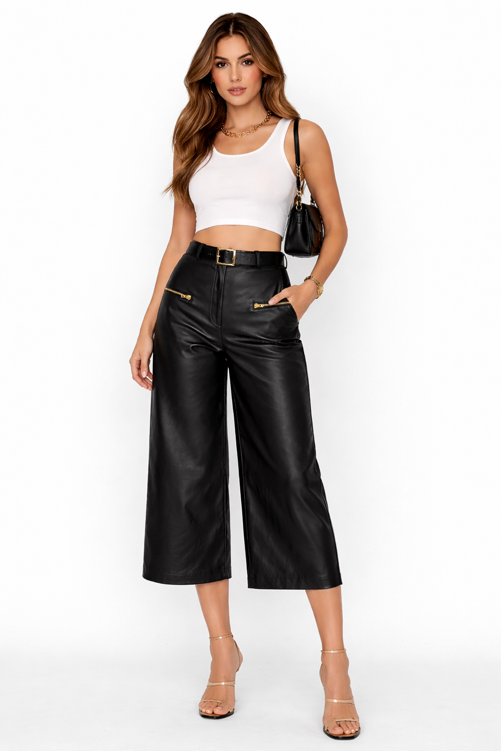 Women Genuine Lambskin Leather Culottes