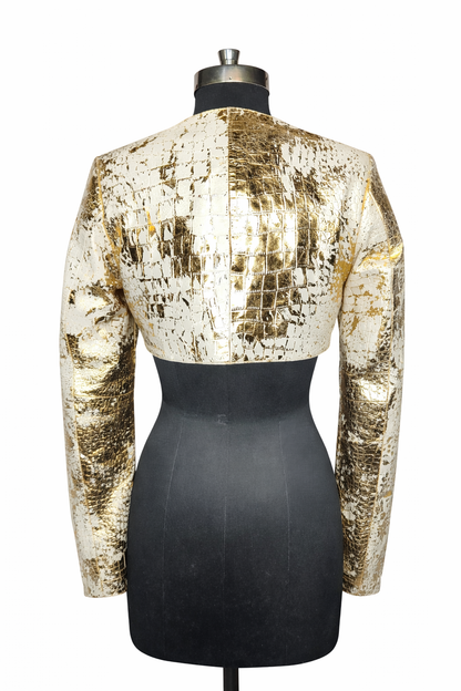 Genuine Lambskin Leather Gold Bolero Jacket