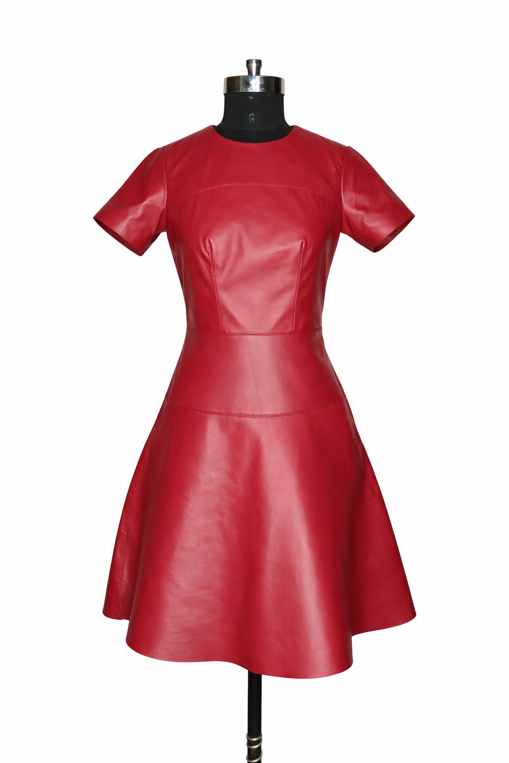 Genuine Lambskin Leather Red Fit & Flare Dress