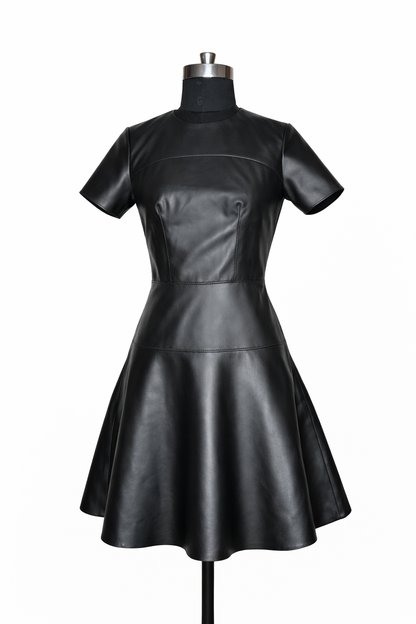 Genuine Lambskin Leather Red Fit & Flare Dress