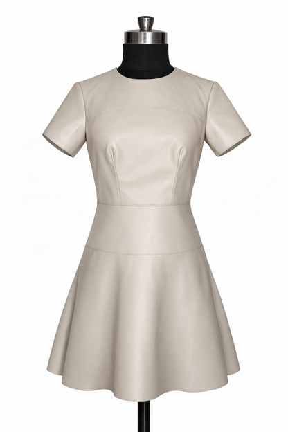 Genuine Lambskin Leather Red Fit & Flare Dress