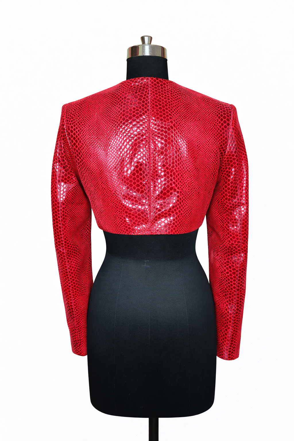 Genuine Lambskin Leather Snake Print Cropped Bolero Jackets
