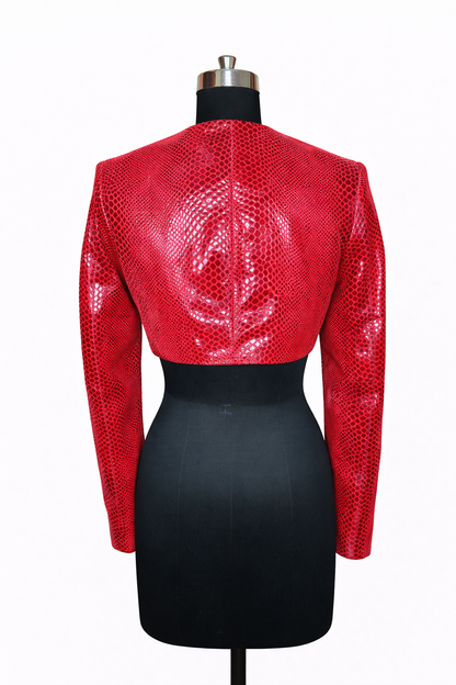 Genuine Lambskin Leather Snake Print Cropped Bolero Jackets