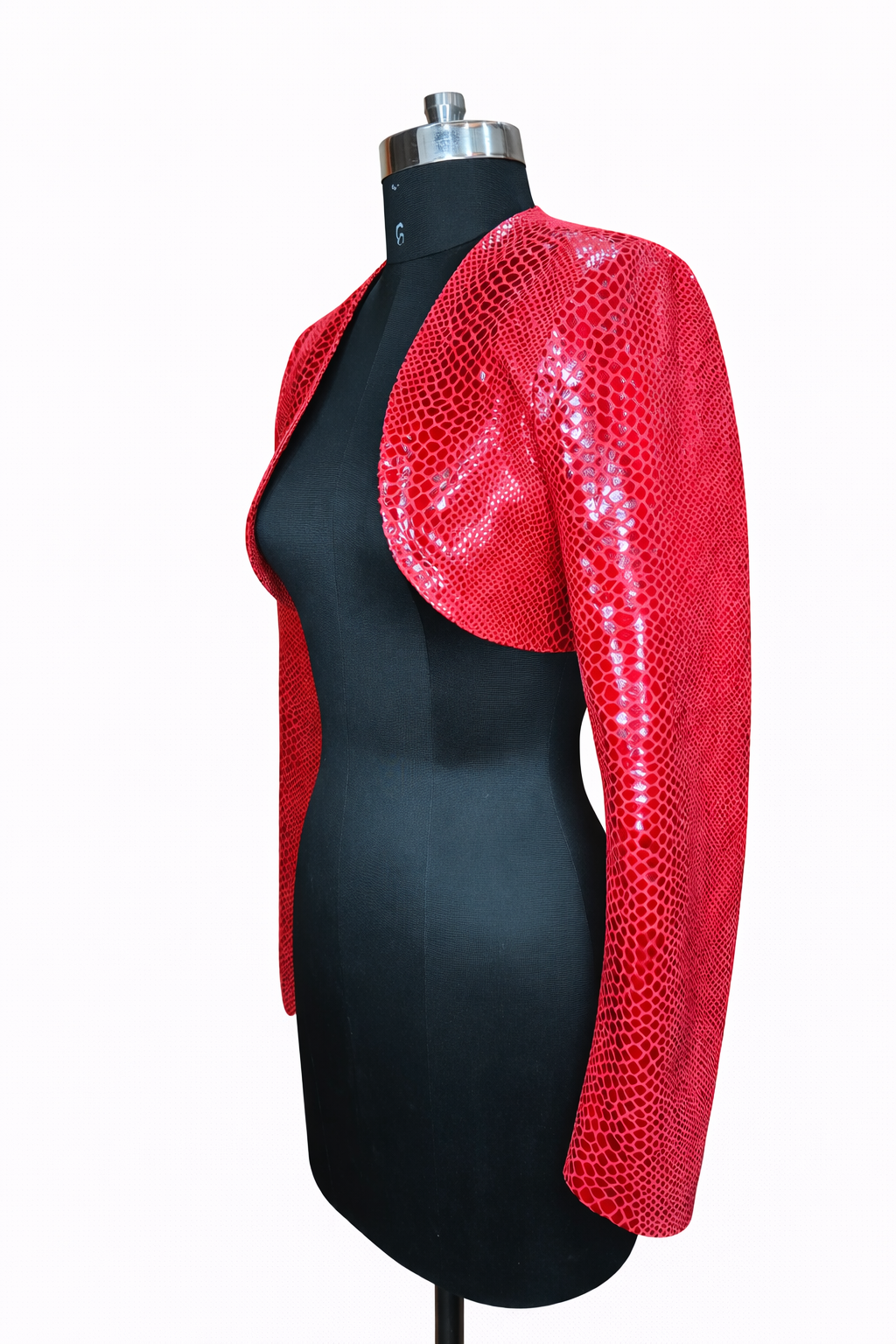Genuine Lambskin Leather Snake Print Cropped Bolero Jackets
