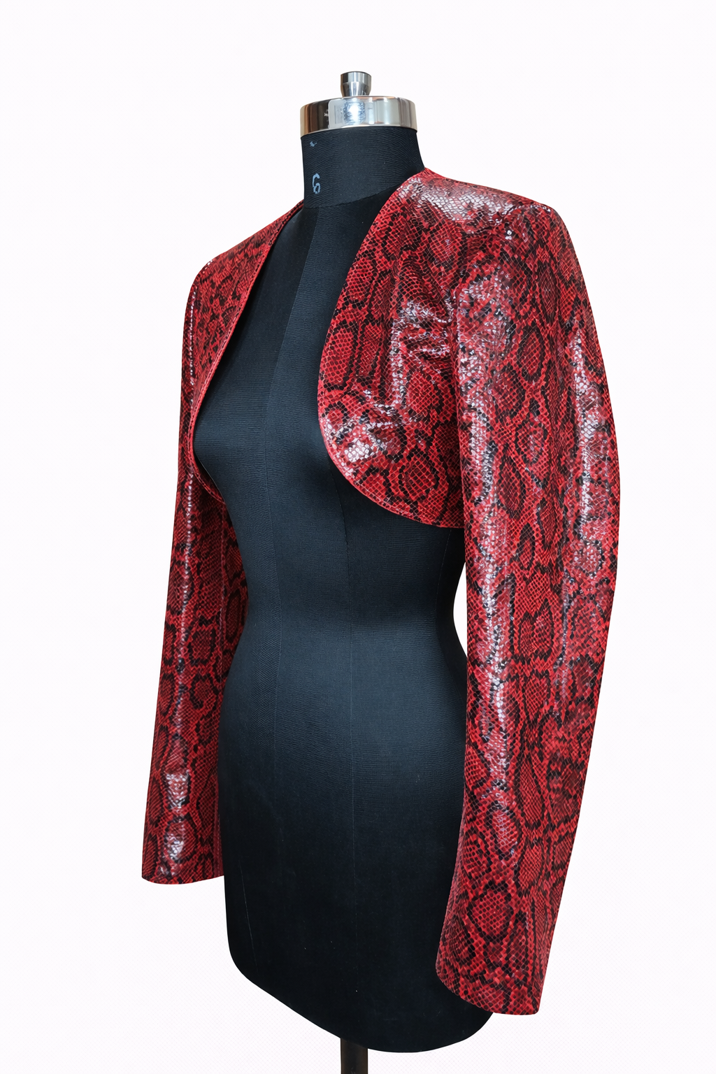 Genuine Lambskin Leather Snake Print Cropped Bolero Jackets