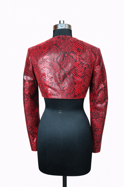 Genuine Lambskin Leather Snake Print Cropped Bolero Jackets