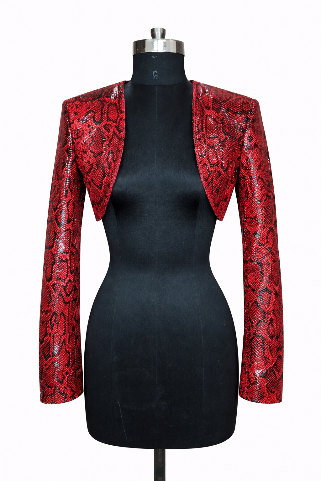 Genuine Lambskin Leather Snake Print Cropped Bolero Jackets