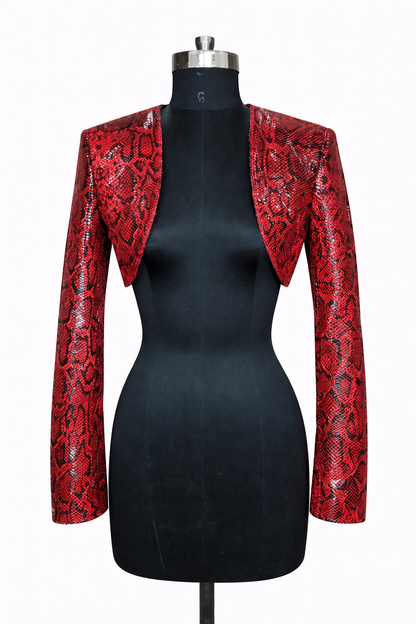 Genuine Lambskin Leather Snake Print Cropped Bolero Jackets