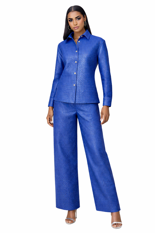 Genuine Lambskin Leather Handwoven Blue Two-Piece Suit
