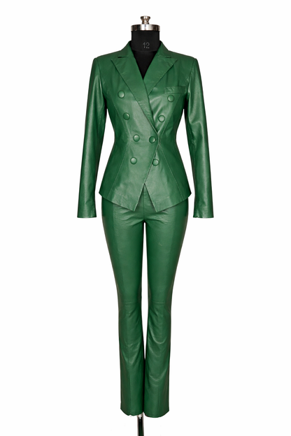 Genuine Lambskin Leather Blazer & Pants Suit Set