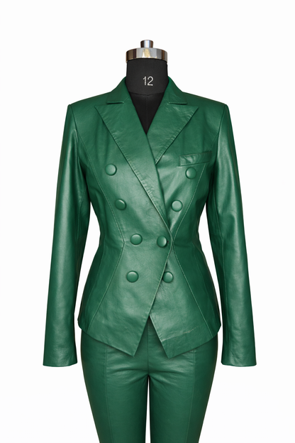 Genuine Lambskin Leather Blazer & Pants Suit Set