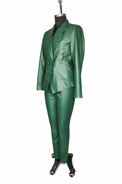 Genuine Lambskin Leather Blazer & Pants Suit Set