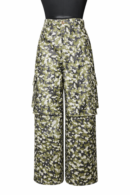 Genuine Lambskin Leather Military Print  Cargo Pants