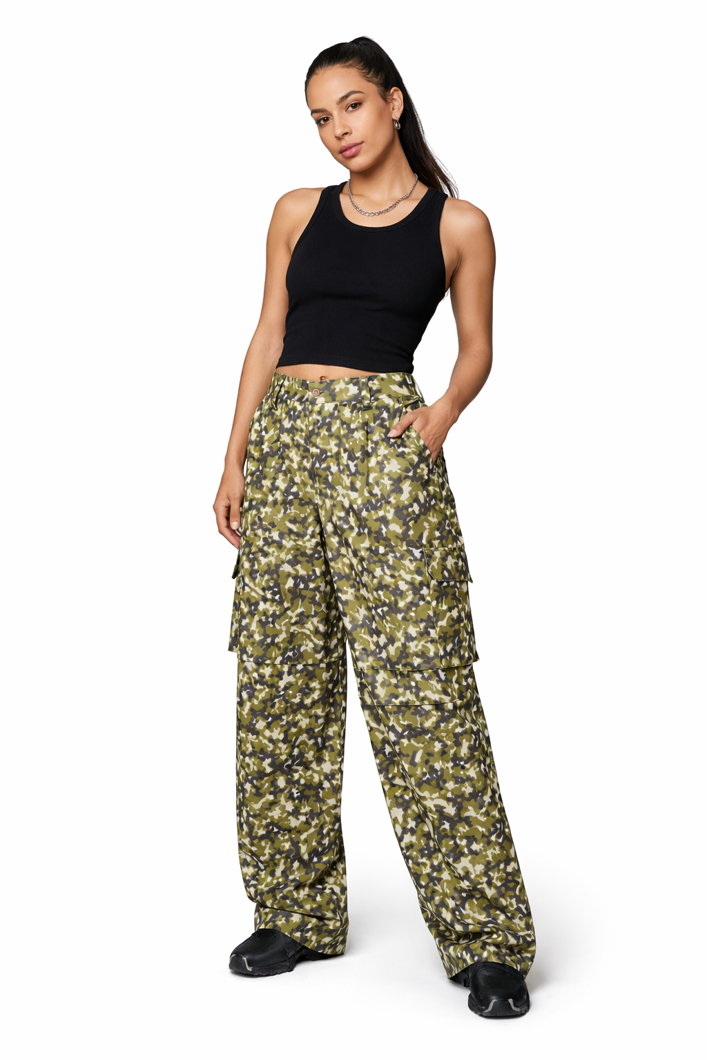 Genuine Lambskin Leather Military Print  Cargo Pants