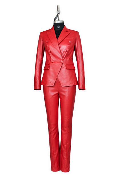 Genuine Lambskin Leather Red Tailored Suit
