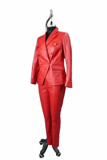 Genuine Lambskin Leather Red Tailored Suit