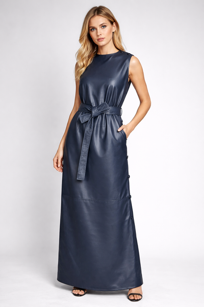 Genuine Lambskin Leather Maxi Dress