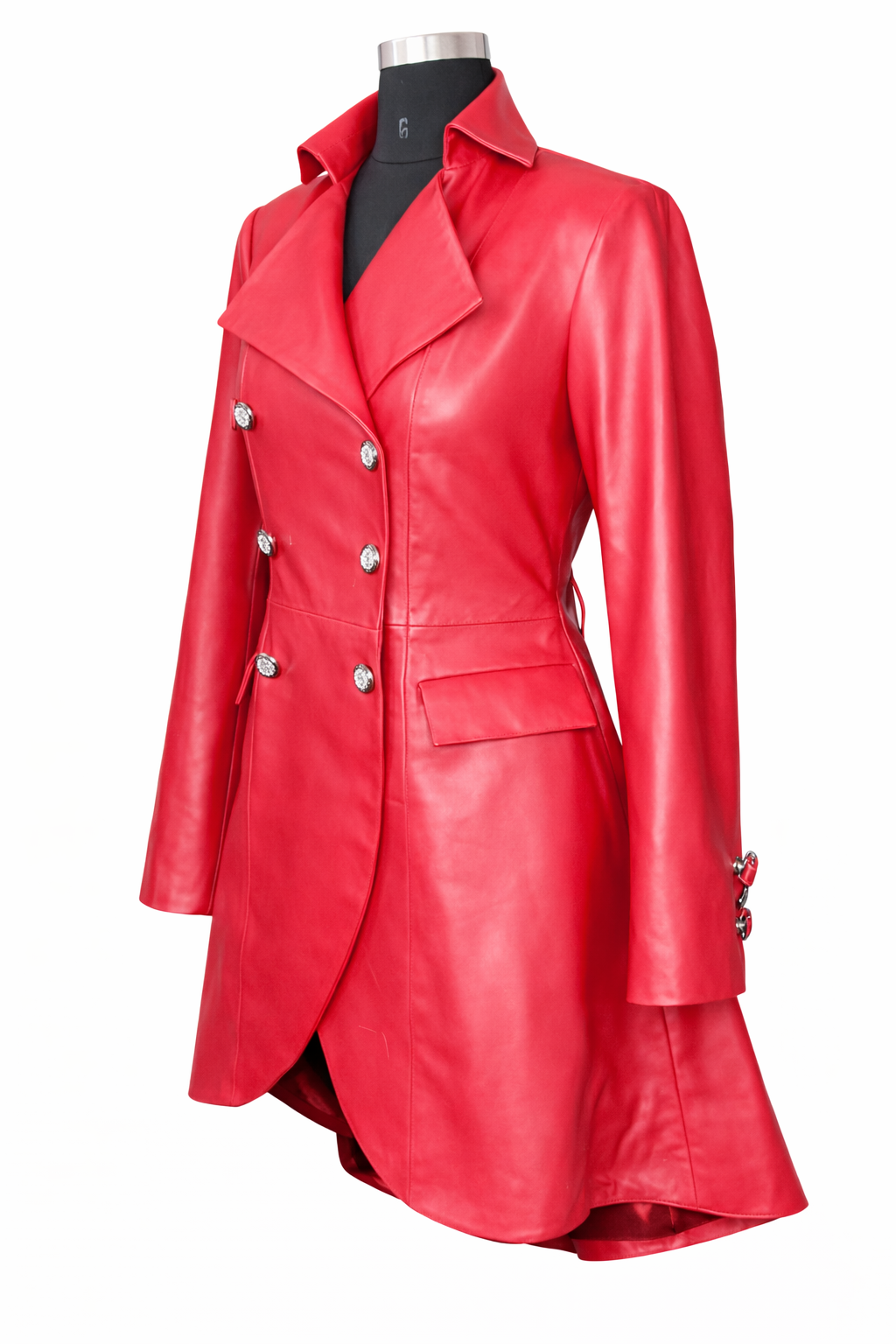 Genuine Lambskin Leather Red Blazer Dress