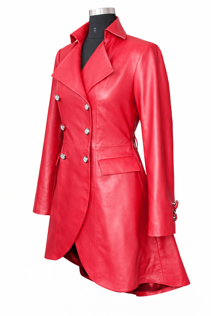 Genuine Lambskin Leather Red Blazer Dress