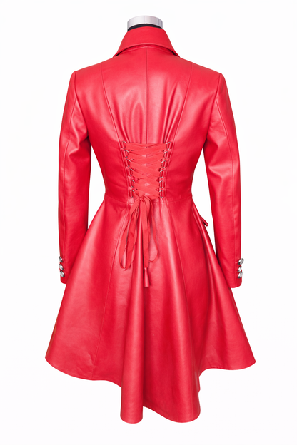 Genuine Lambskin Leather Red Blazer Dress