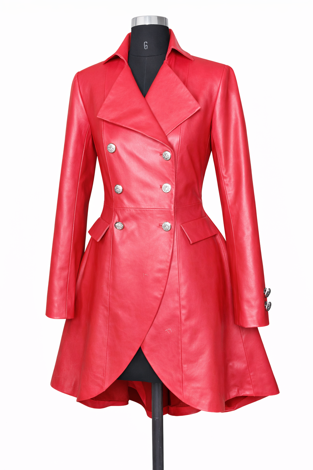 Genuine Lambskin Leather Red Blazer Dress