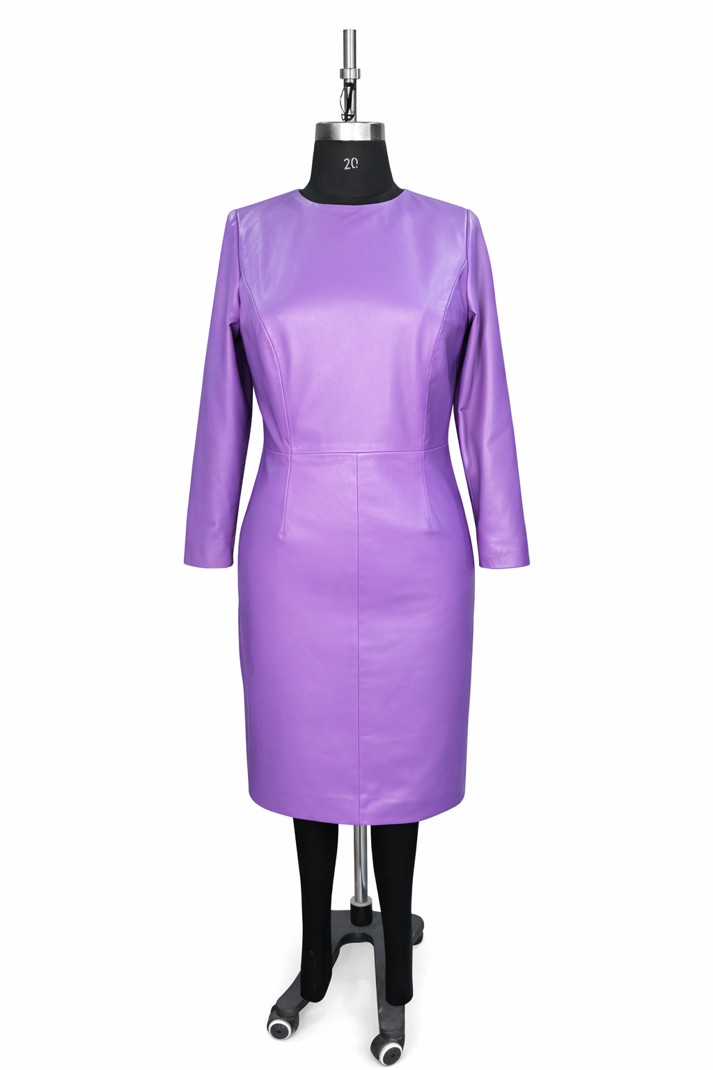 Genuine Lambskin Leather Purple Sheath Dress