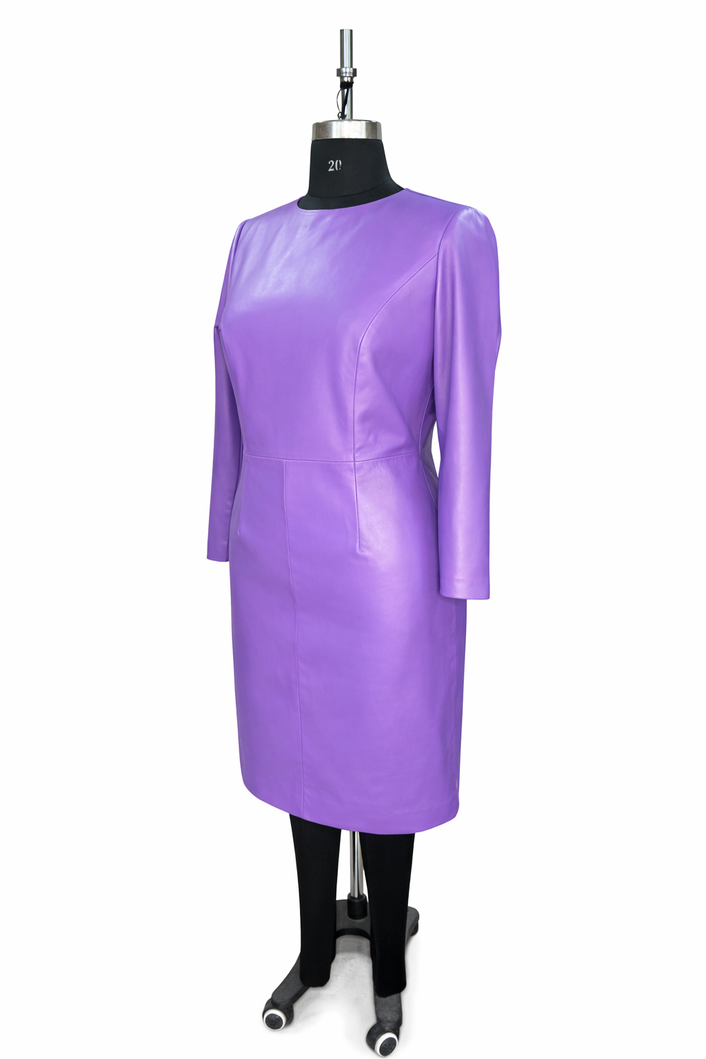 Genuine Lambskin Leather Purple Sheath Dress